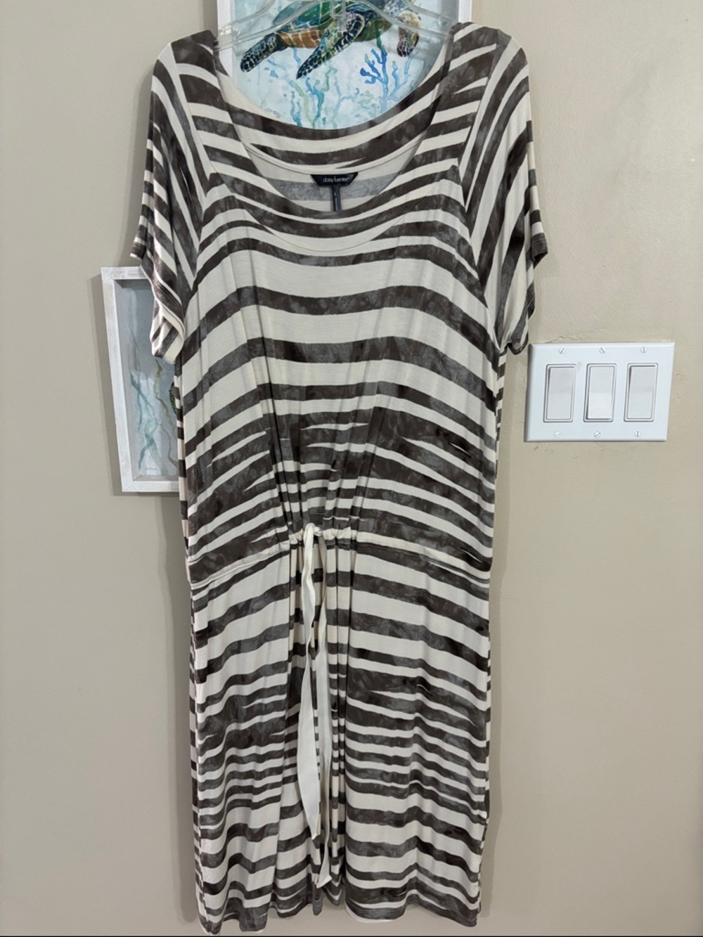 Daisy Fuentes Taupe & Cream Striped Drawstring Midi Dress